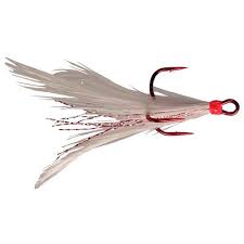 Mustad, MUSTAD - DRESSED TREBLE HOOK - WHT FEATHER- 2PK