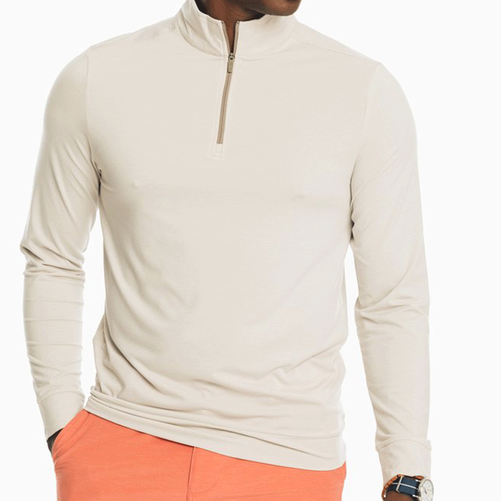 Südliche Flut, Southern Tide Cruiser Heather Micro Striped Performance Quarter Zip Pullover